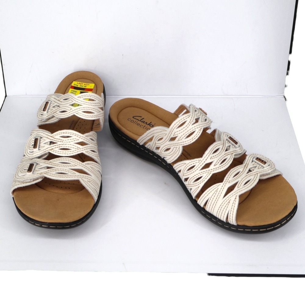 Clarks Laurieann Ruby Scalloped Off White Braided Slide Sandals Size 10M NIB